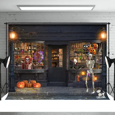 Horrible Skull Walking On The Street Halloween Backdrop - Aperturee