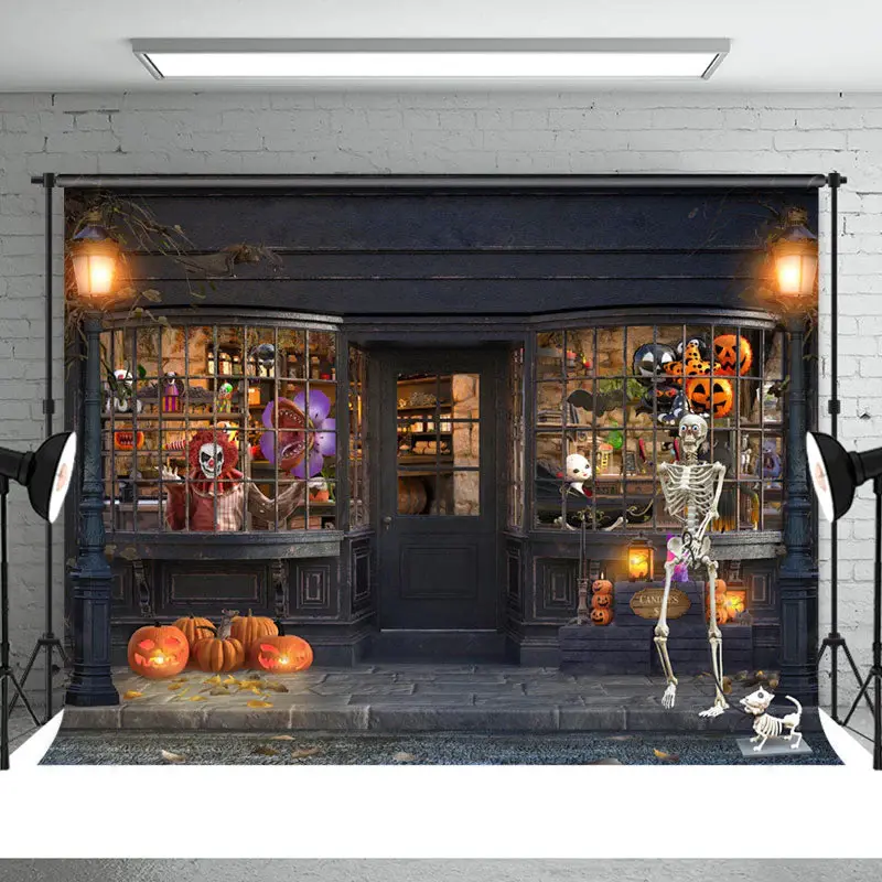 Horrible Skull Walking On The Street Halloween Backdrop - Aperturee