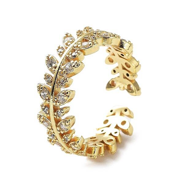 Brass Micro Pave Clear Cubic Zirconia Open Cuff Rings for Women