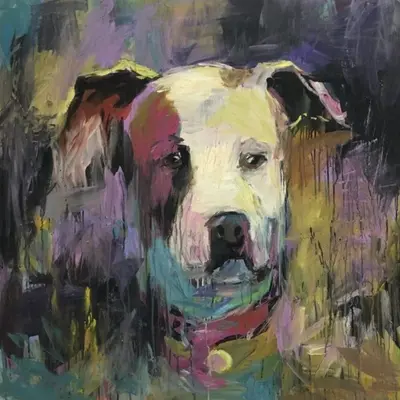 Original Abstract Dog Paintings American Pitbull Aesthetic Painting On Canvas Acrylic Artwork Expressionist Art Living Room D...