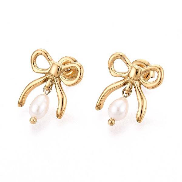 304 Stainless Steel Natural Pearl Stud Earrings