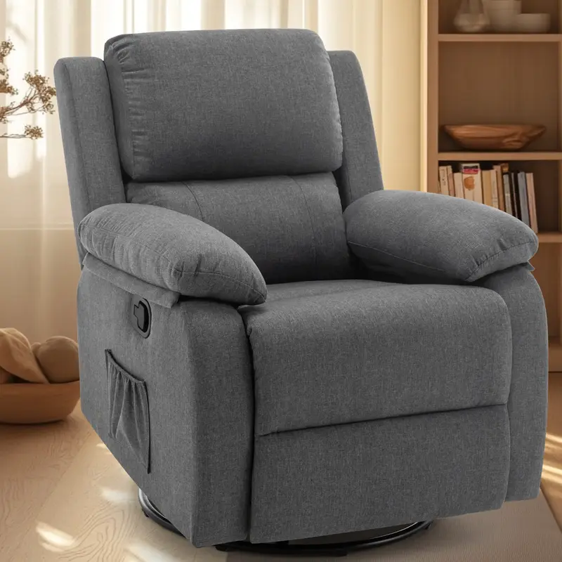 Korser 360° Swivel Rocker Recliner Chair: Compact Upholstered Fabric Design with Side Pockets for Small Spaces & Living Room...