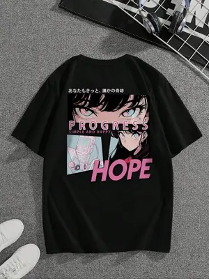 Men's Letter & Anime Cartoon Figure Print Drop Shoulder Tee, Regular Fit Casual Comfy Short Sleeve Round Neck T-Shirt for Su...