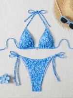 Two-piece Set Women's Ditsy Floral Print Bikini Set, Casual Fashion Chic Tie Back Swim Top & Swim Bottom Two-piece Swimsuit f...