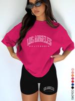 Two-piece Set Women's Letter Print Short Sleeve Crew Neck Tee & Skinny Shorts, Oversized Casual Fashion Round Neck T-shirt & ...