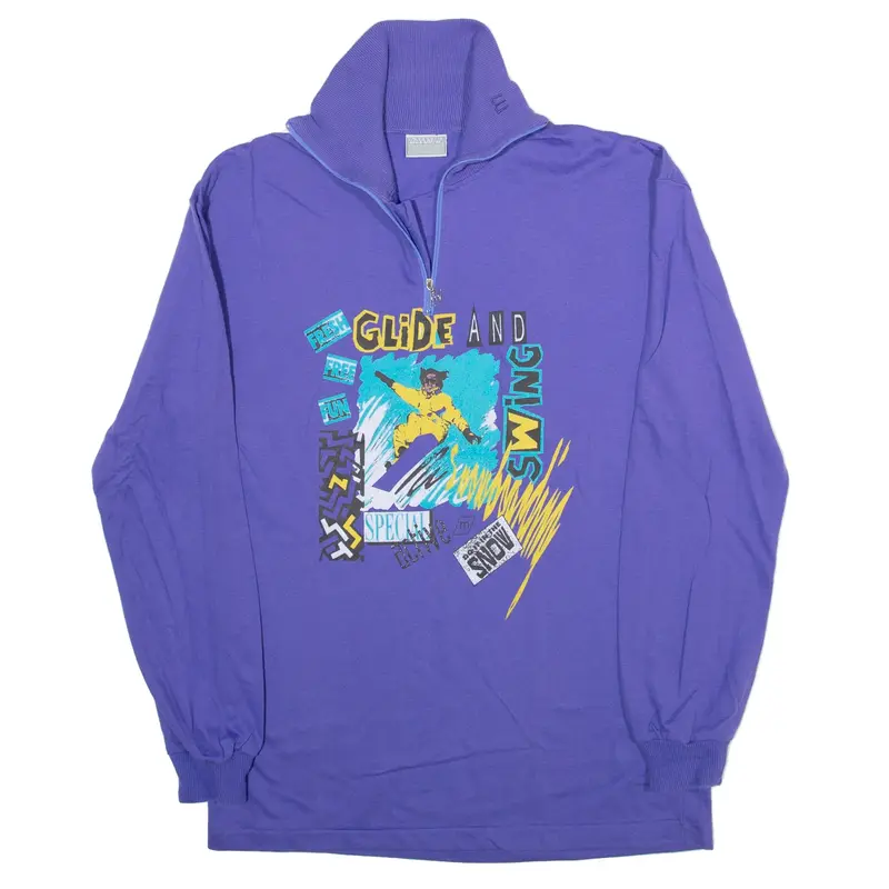 MASER Snowboarding Mens Sweatshirt Purple 1/4 Zip 90s M