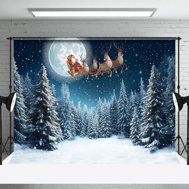 Winter Moon Night Forest Santa Christmas Backdrop - Aperturee