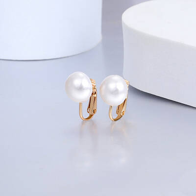 Elegant Copper Half Circle Pearl Clip-on Earrings for Women.