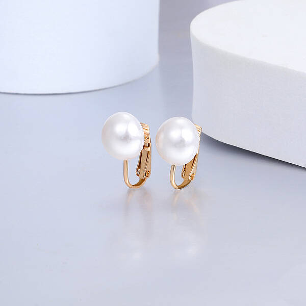 Elegant Copper Half Circle Pearl Clip-on Earrings for Women.