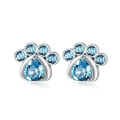 Sterling Silver Crystal Paw Stud Earrings