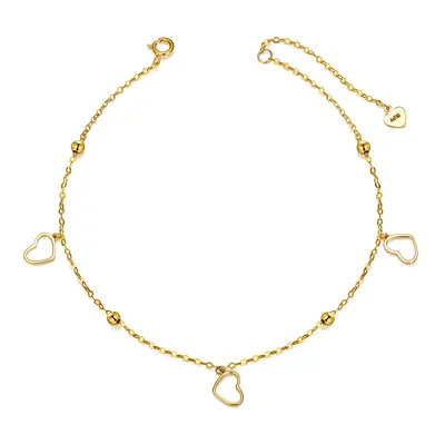 14K Gold Bead & Heart Single Layer Charm Anklet