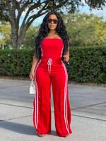 Two-Piece Set Women's Side Striped Tube Top & Wide Leg Pants, Casual Fashion Cozy Set for Daily Outdoor Wear, Ladies Clothes ...