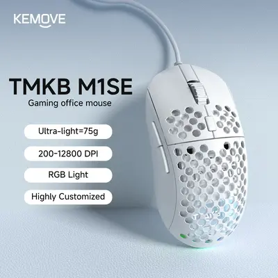 TMKB Falcon M1SE Ultralight 75g Honeycomb Gaming Mouse, Optical Sensor, Adjustable DPI, RGB Lights, Programmable Buttons, Erg...
