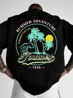Men's Cartoon Palm Tree Graphic Print Round Neck Sleep Top, Regular Fit Casual Comfortable Drop Shoulder Short Sleeve Tee for...