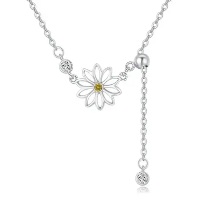 Sterling Silver Cubic Zirconia Daisy Adjustable Y Necklace