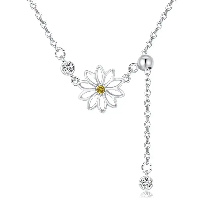 Sterling Silver Cubic Zirconia Daisy Adjustable Y Necklace
