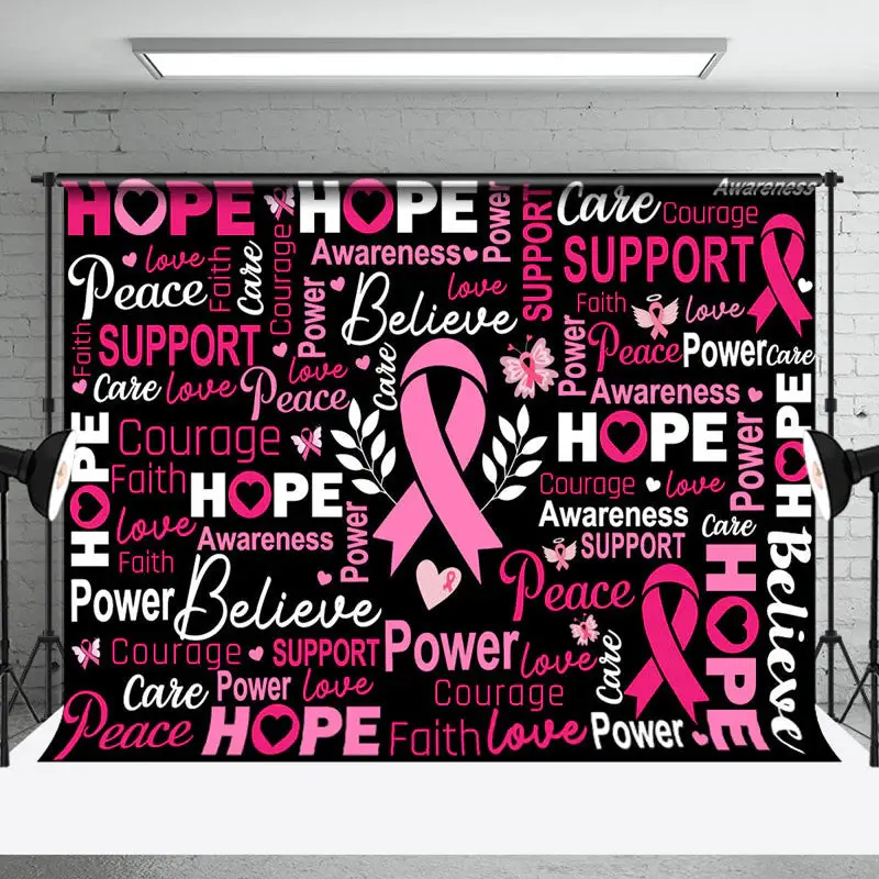 Aperturee Black Pink Positive Slogans Breast Cancer Backdrop - Aperturee