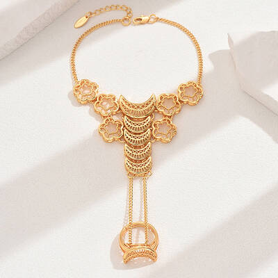 Vintage Brass Hollow Link Ring Bracelets for Women