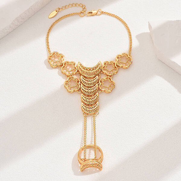 Vintage Brass Hollow Link Ring Bracelets for Women