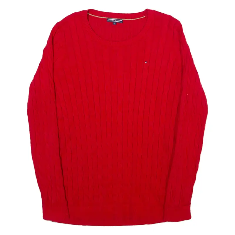 TOMMY HILFIGER Mens Jumper Red Cable Knit 2XL