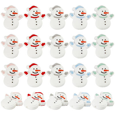 20Pcs 5 Colors Snowman Christmas Theme Food Grade Eco-Friendly Silicone Focal Beads