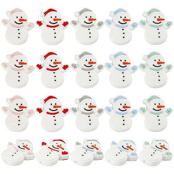 20Pcs 5 Colors Snowman Christmas Theme Food Grade Eco-Friendly Silicone Focal Beads