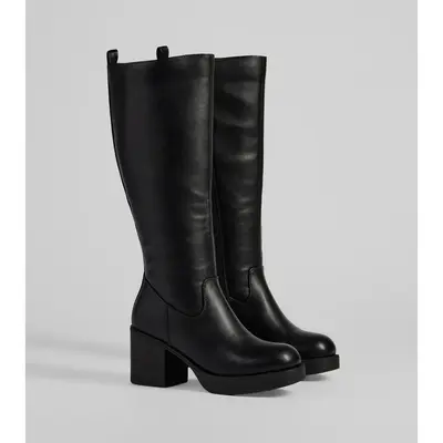 Edgy Chic Under-The-Knee Moto Platform Boots
