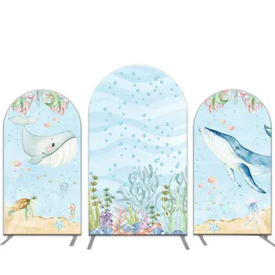 Aperturee Light Blue Seaworld Whales Birthday Arch Backdrop Kit | Custom Arched Wall Covers | Diy Arch Backdrop Cover | Chiar...