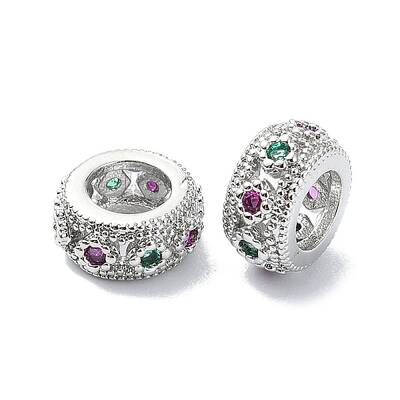 Rack Plating Brass Micro Pave Clear Cubic Zirconia Beads