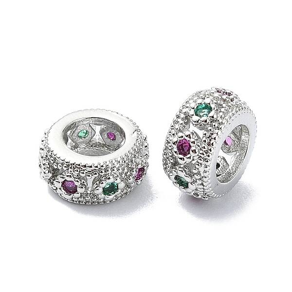 Rack Plating Brass Micro Pave Clear Cubic Zirconia Beads