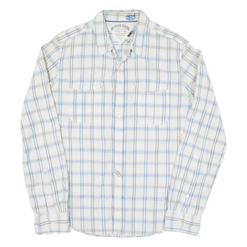 HILFIGER DENIM Mens Shirt Blue Check Long Sleeve L
