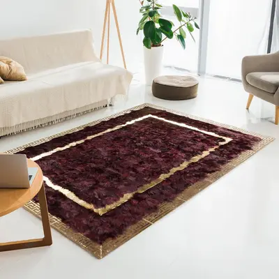 Burgundy & Gold Tuscan Fur Rug