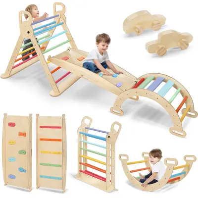 Pikler Triangle Set Wooden Climbing Set for Toddler、 ChildrenYears Old with Climbing Frames, Ramps & Arches for Indoor Play...