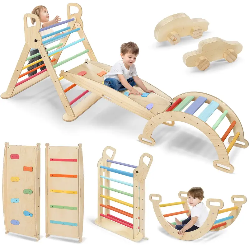 Pikler Triangle Set Wooden Climbing Set for Toddler、 ChildrenYears Old with Climbing Frames, Ramps & Arches for Indoor Play...