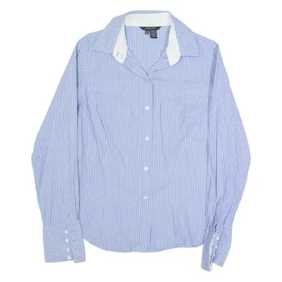 ZARA BASIC Womens Printed Shirt Blue Collared Long Sleeve Striped M