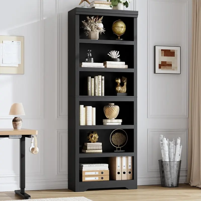 Garvee 6 Tier Bookshelf, 75 Tall Farmhouse Bookcase with Adjustable Shelves, 23.6 W Floor Standing Open Display Storage Rac...