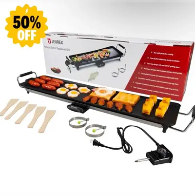 Leurex Electric Griddle 36 inch Teppanyaki Grill BBQ Smokeless Portable Nonstick Alloy Steel 1800W Even Heating Indoor Outdoo...