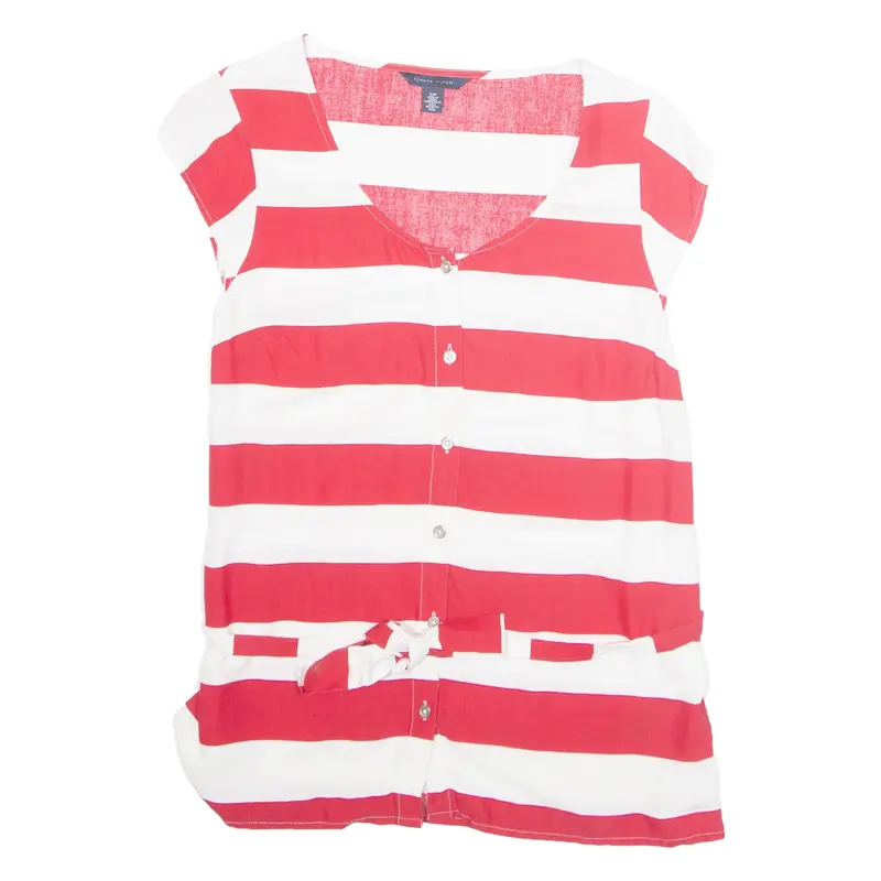TOMMY HILFIGER Womens Printed Top Red Sleeveless Striped S