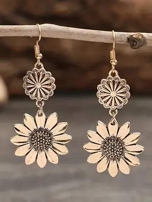 Vintage Sunflower Design Dangle Earrings, Fashionable Pendants Jewelry for Women for Party, Daily Clothing Decor, Trendy All-...