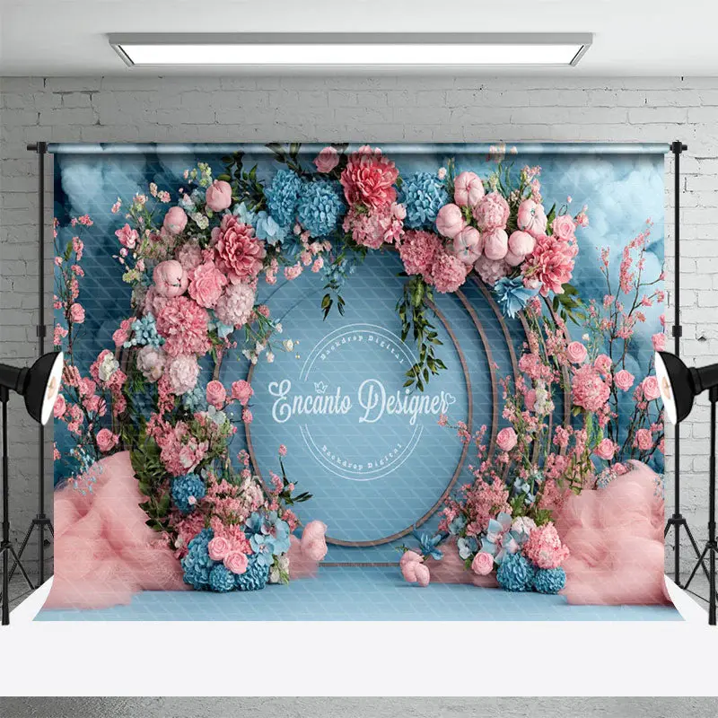 Aperturee Pink Blue Arch Floral Elegant Romantic Wall Backdrop, 3X2FT(1MX0.6M), 14 USD, wedding backdrops, ENHD2J61-M