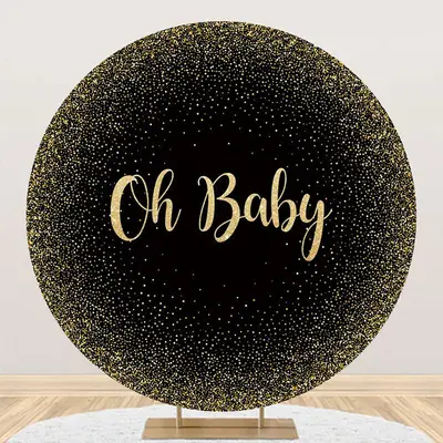 Oh Baby Black Gold Round Backdrop For Gender Reveal - Aperturee