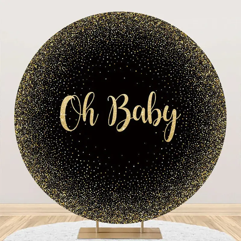Oh Baby Black Gold Round Backdrop For Gender Reveal - Aperturee