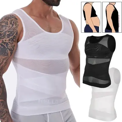 1/2/3 Pack Menswear Body Shaper Shapewear Vest Tummy Control Compression Underwear Lightweight Sports Workout Tank Tops Stret...