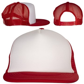 50 Custom Skater Flat Bill Trucker Cap - Polyester & Snap Back