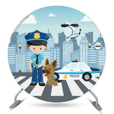 Aperturee Policeman Helicopter City Round Birthday Backdrop Kit | Round Backdrop Cover Diy | Round Backdrop Fabric Cover | Ro...