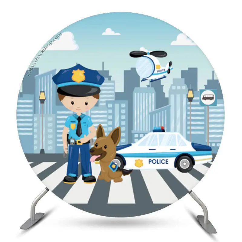 Aperturee Policeman Helicopter City Round Birthday Backdrop Kit | Round Backdrop Cover Diy | Round Backdrop Fabric Cover | Ro...