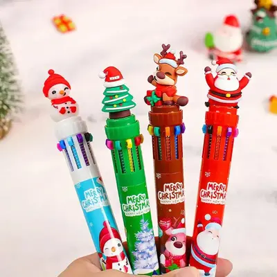 Christmas Themed Ballpoint Pen, 10-color Ballpoint Pen, Creative Writing Pen for Students, School Stationery Supplies