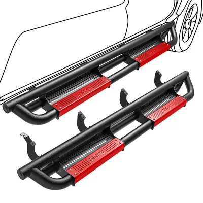 OEDRO Running Boards for 2022-2025 Toyota Tundra CrewMAX Cab, Powder Coated Black and High Gloss Red Bolt-on Side Steps