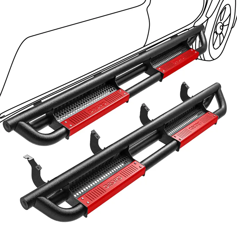 OEDRO Running Boards for 2022-2025 Toyota Tundra CrewMAX Cab, Powder Coated Black and High Gloss Red Bolt-on Side Steps