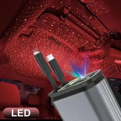 Star Top 4-in-1 Retractable Fast Charger with LED Light Compatible with iPhone & Type-C Dual USB Ports Car Item Efficient Cha...